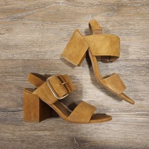 Stuart Weitzman Brown Suede Block Heel Sandals